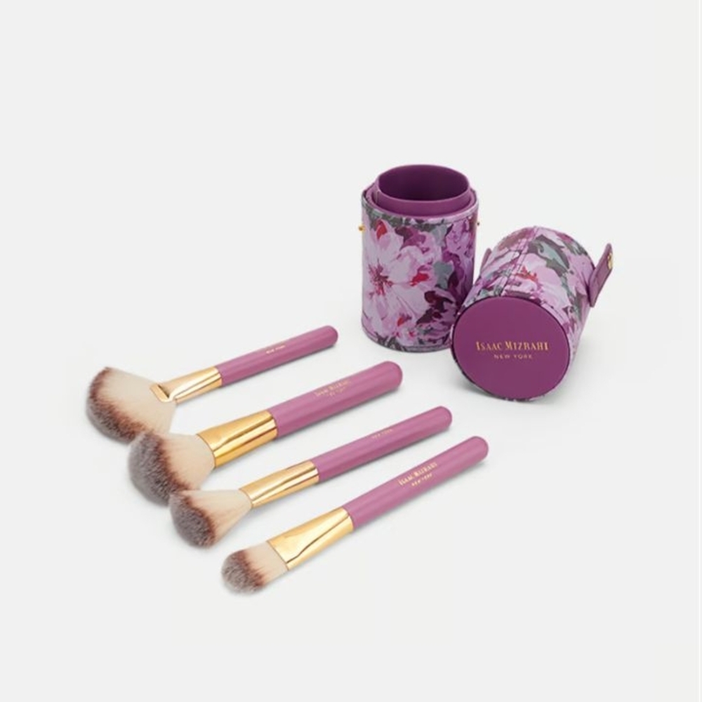 Isaac Mizrahi Floral Makeup Brush Set - Purple and Gold